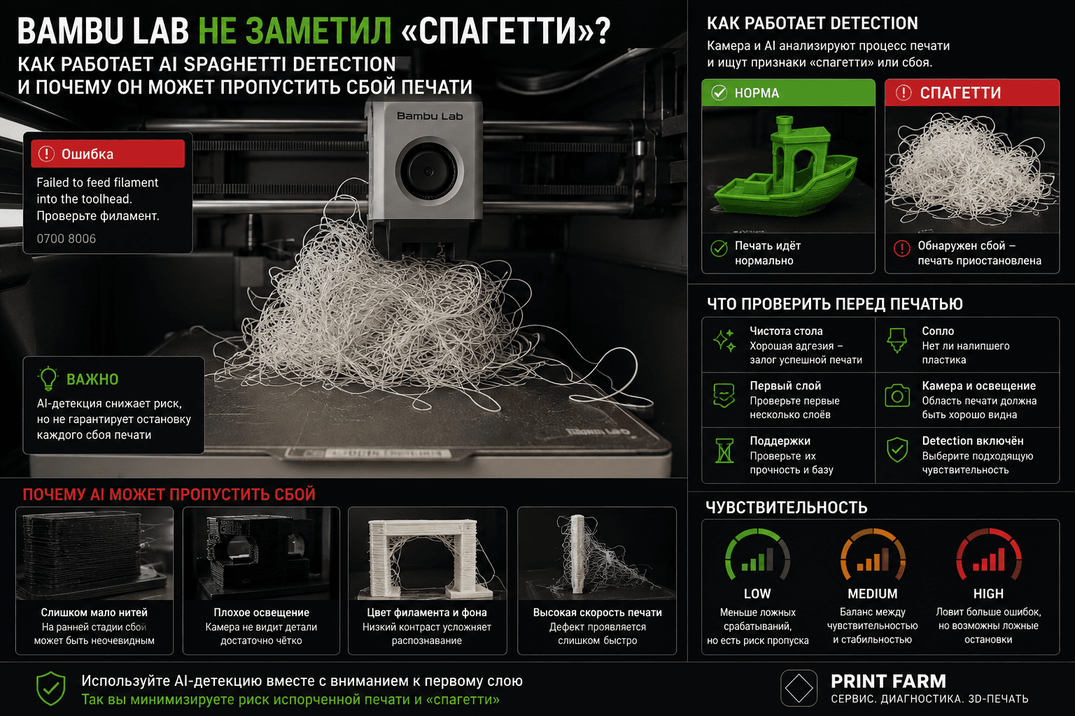 Bambu Lab не заметил «спагетти»: как работает AI Spaghetti Detection и почему он может пропустить сбой печати