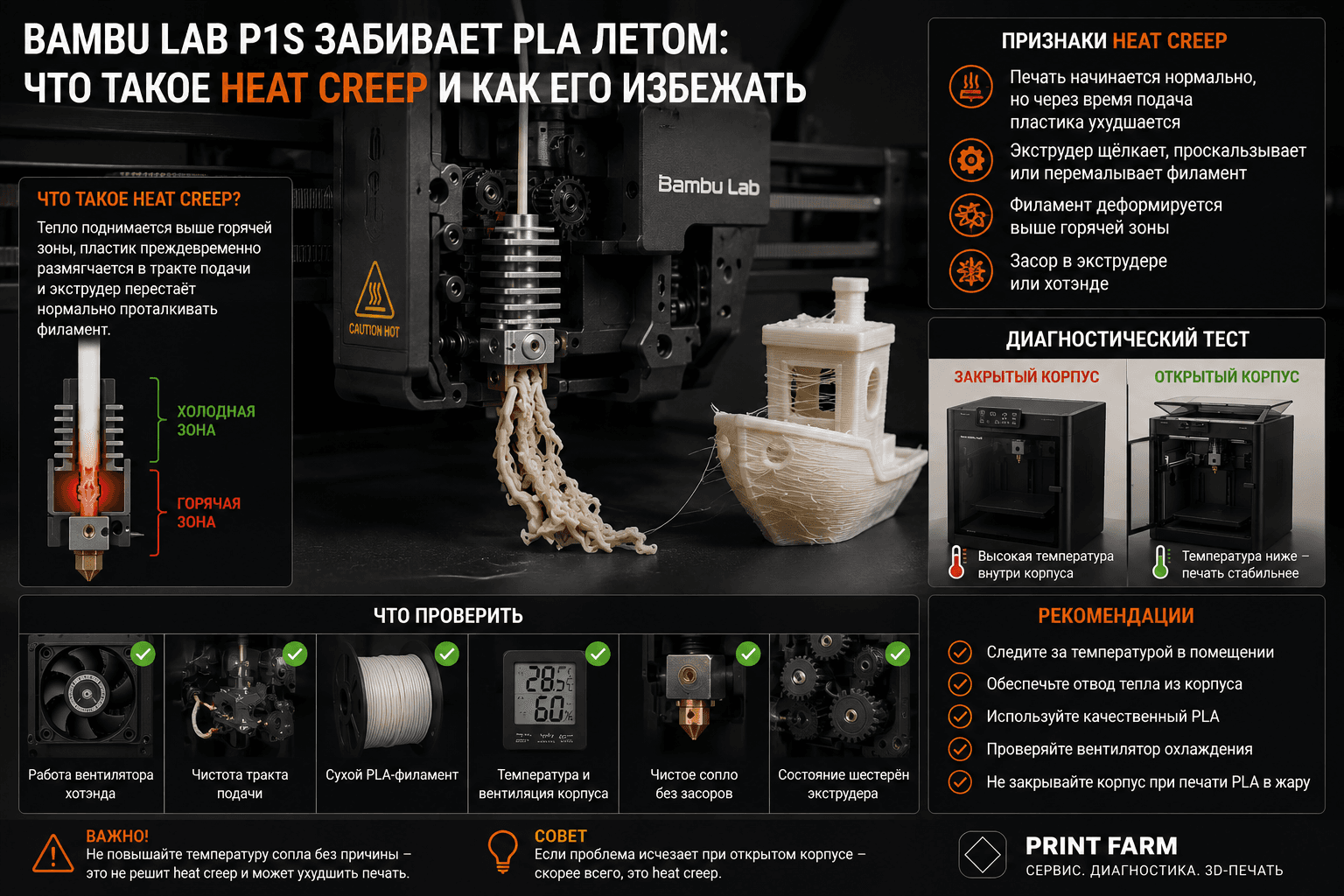 Bambu Lab печатает паутину на PETG: почему появляется stringing и как убрать нити